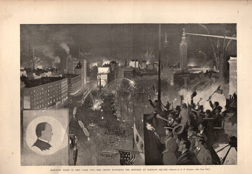 1896 Harpers Weekly November 14 - McKinley wins the election- Madison Square - Image 1 of 1