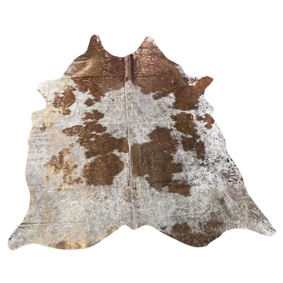Brown and White Bronze Metallic Acid Washed Cowhide Rug Size: 6.7x6 feet Z-131 - Image 1 of 4