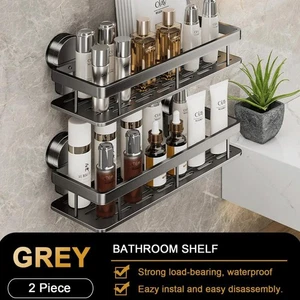 Suction Cup Bathroom Shelf No Drill Wall Mounted Shampoo Bottle Shower Rack Toil - Picture 1 of 17