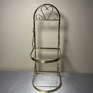 Vintage Heart Gold tone Metal And Glass Small Hanging Curio Shelf 14.75”T - Picture 1 of 13