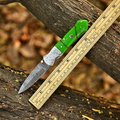 Custom Handmade Damascus Steel Tactical Folding Double Edge blade Pocket Knife - Image 1 of 4