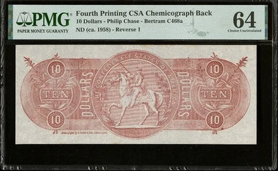 $10 Confederate States Chemicograph Banknote Civil War Paper Money, PMG ChUNC 64 - Image 1 of 4