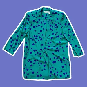 VTG ~ 1980s ~ Liz Claiborne ~ Green with Blue Polka Dots Blazer ~ Size 12 - Picture 1 of 6