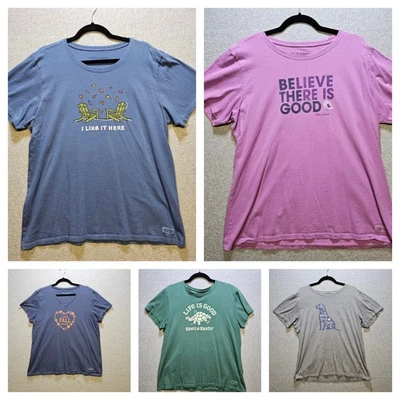 Camiseta Life Is Good Crusher Para Mujer XL Manga Corta Playa Informal Botón Lote de 5 Foto 1 de 4