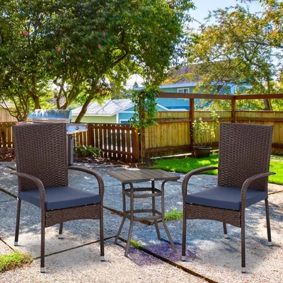 Outsunny Outdoor Dining Chairs w/ Cushion Patio Wicker Dining Chair, Blue - Image 1 of 4