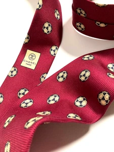 CHANEL VINTAGE SOCCER BALL FOOTBALL TIE SPORTS CC COCO HIGH END ITALY RED - Picture 1 of 15