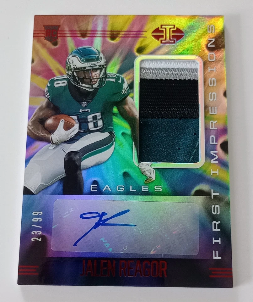 JALEN REAGOR EAGLES PANINI ILLUSIONS FIRST IMPRESSIONS QUAD COLOR PATCH AUTO 99 - Image 1 of 2