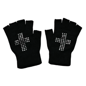 Punk Fingerless Gloves Foliage Knit Design Flexible Acrylic Fabric Solid Color - Picture 1 of 8