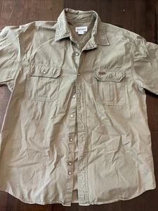 Men’s Carhartt Shirt Large Short Sleeve Loose Fit 100% Thick Cotton Brown/Tan - Picture 1 of 5