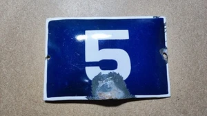 Vintage Enamel Sign Number 5 Blue House Door Street Plate Metal Porcelain Tin - Picture 1 of 3