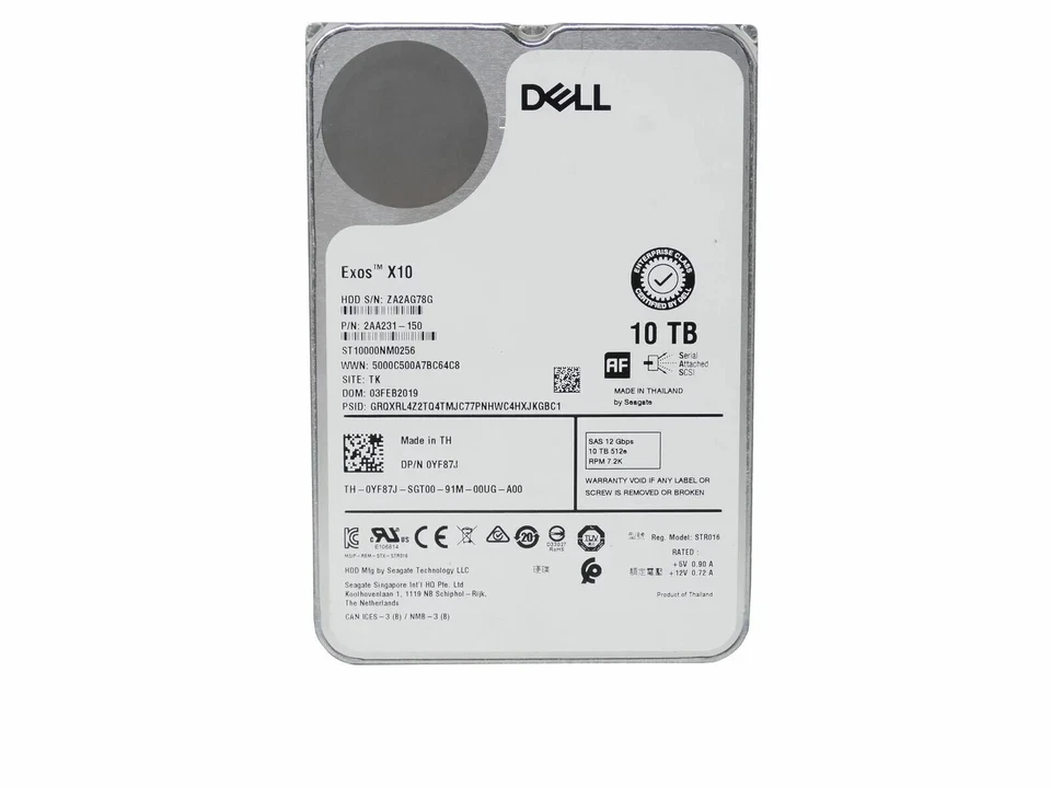 YF87J DELL 10TB 7.2k 12Gb/s NL SAS 3.5" 512e HDD 0YF87J ST10000NM0256 Hard Drive - Image 1 of 1