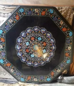 42" Black Marble Console Coffee Table Multi Stone Floral Inlay Art Marquetry Dec - Picture 1 of 8
