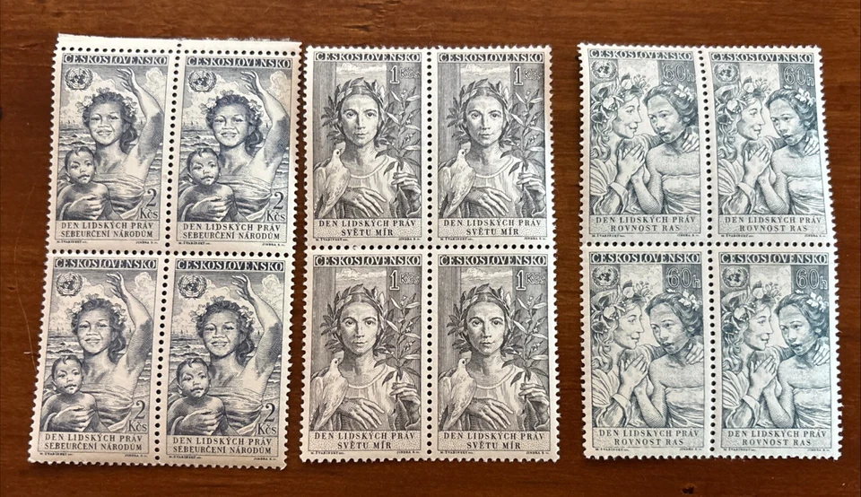 Czechoslovakia 1959 Human Rights set of 3 blocks of 4, 905-907 Mi 1124-1126 MNH - Image 1 of 1