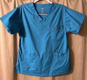 Med Couture Scrub Top Small E-Z Flex 8403 Teal w/Hot Pink Trim - Picture 1 of 7
