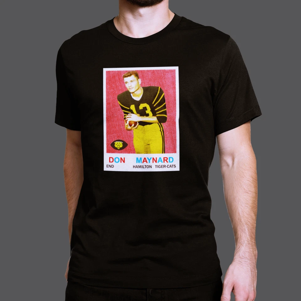 Camiseta impresa con tarjeta de fútbol americano CFL 1959 Don Maynard Hamilton Tiger Cats nueva sin etiquetas Foto 1 de 1