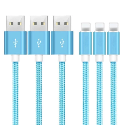 3 PACK Nylon Braided USB Data Cable Charger Cord for iPhone 13 12 11 X 8 7 6 - Image 1 of 4