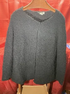 Vintage Calvin Klein Collection Knitted by Hand 100% Wool Boucle Black Cardigan - Picture 1 of 8