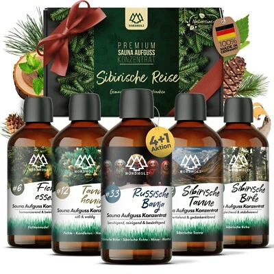 NORDHOLZ® Saunaaufguss [4+1 Gratis] Sauna Aufguss Sauna Aufgussmittel [5x100ml] - Bild 1 von 4