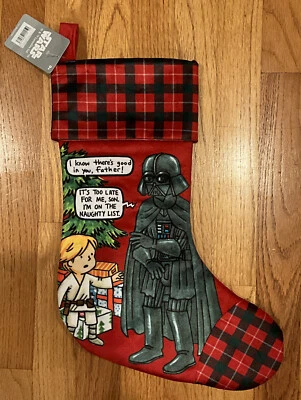 Disney Star Wars Luke Skywalker & Darth Vader Naughty Christmas Stocking NWT — 第 1/4 张图片