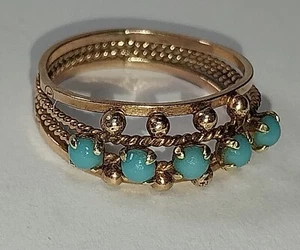 Vintage 14k Yellow Gold Turquoise Band Ring Size 5 , 3 Grams - Picture 1 of 10