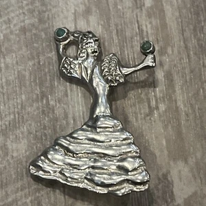 925 Sterling Silver Vintage Mexico Real Turquoise Gem Flamenco Dancer Pin Brooch - Picture 1 of 5