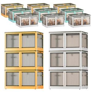 3/6 Pack Collapsible Storage Bins Wheels Cart Stackable Organizer Box Cabinet - Picture 1 of 24