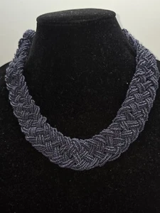 Encantador Collar Charlie Ajustable Azul Púrpura Semilla Cuentas Trenzado Grueso - Imagen 1 de 5