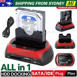 Hard Disk Drive Dock Dual 2.5/3.5 SATA IDE HDD Docking Station OTB Card Reader A - Picture 1 of 11