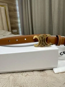 Celine Triomphe belt in gold and brown leather, size 85 cm. - Picture 1 of 5