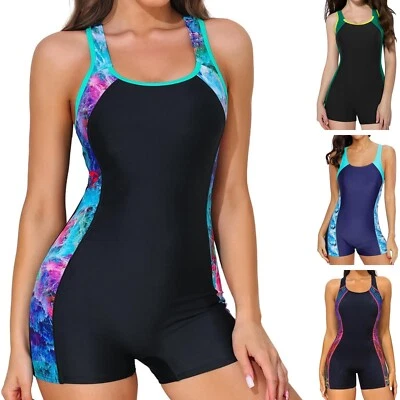 Swimming Costume Womens Racerback Boyleg | One Pieces Athletic Sport Swimsuit - Image 1 of 4