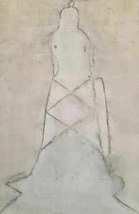 Vintage Abstrakte Figur Pastell/Bleistiftmalerei - Bild 1 von 12