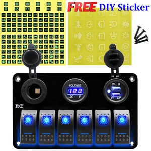 Car Marine Boat 6-Gang Waterproof Circuit Blue LED Rocker Switch Panel Breaker - Foto 1 di 12