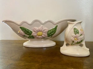 Vintage rosa MCM Rumpf Kunstkeramik Konsole Schale Vase und Kerzenständer H-23 & 24 - Bild 1 von 8