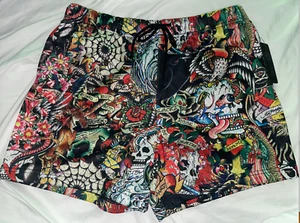 Ed hardy tattoo collage mesh shorts mens size medium and large - Picture 1 of 18