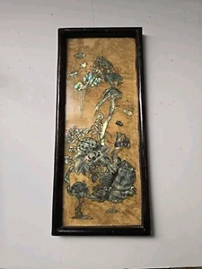 VINTAGE CHINESE FRAMED STONE PANEL WITH MOTHER OF PEARL INLAID,20th CENTURY. - Picture 1 of 3