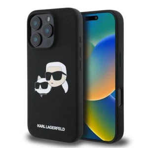 Karl Lagerfeld LiquidSilicone Karl and Choupette Head Case for iPhone16Pro Black - Picture 1 of 5