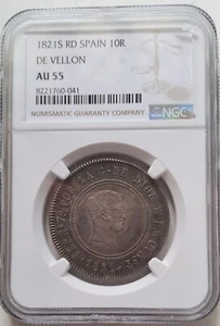 FERNANDO VII 10 Reales Resellado 1821S Sevilla AU55 - Bild 1 von 2