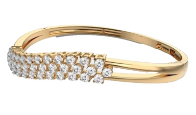 Brazalete de boda de aniversario de oro amarillo macizo de 14 quilates con diamantes redondos naturales de 1,85 quilates Foto 1 de 3