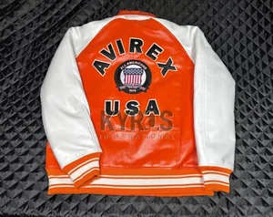 Men's New Avirex Real Leather Bomber Classic American Flight Leather Icon Jacket - Picture 1 of 3