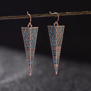 Women Vintage Bohemian Boho Antique Bronze Carved Drop Dangle Earrings Jewelry - Bild 1 von 9