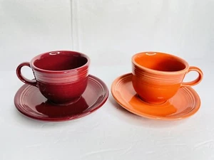 FIESTAWARE Set of 2 Red and Orange Tea Cups and Saucers Fiesta Homer Laughlin - Picture 1 of 4