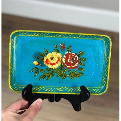 Bandeja vintage ocupada Japón floral pintada a mano ISCO pequeña decoración para servir Foto 1 de 3