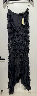 Nuevo con etiquetas Vestido Maxi Vestido Roberto Cavalli FW 2004 Pasarela Negro Seda Envejecido Foto 1 de 4