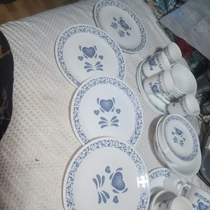 (C) CORNING CORELLE BLUE HEARTS EUC SET OF 3 PIECE DINNER PLATES - Picture 1 of 7