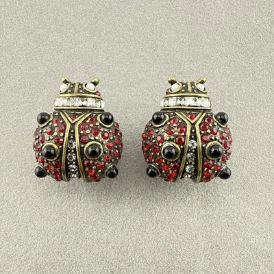 Pendientes Heidi Daus Ladybug Insecto Omega Espalda Cristal Rojo Negro "Encantadora Ladybug" Foto 1 de 4