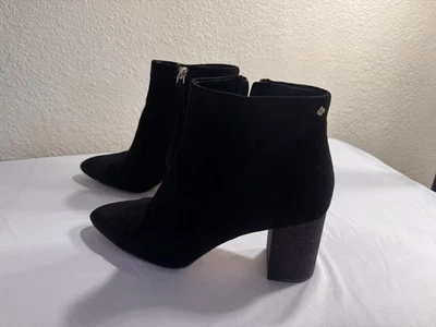 KATE SPADE “Gypsy” Negro Gamuza Cuero Brillo Tacón Cremallera Botines Talla 9 $350 Foto 1 de 4