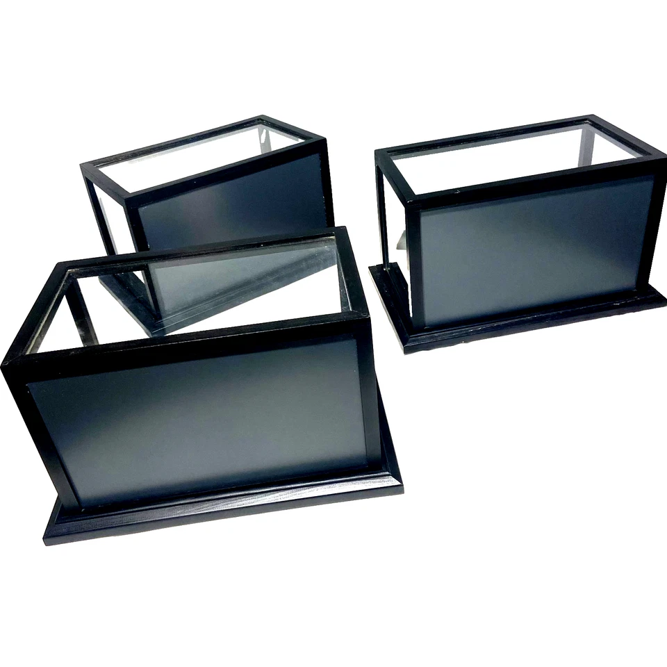 Lot of 3 Memorabilia Display Cases Blackwood & Glass W/Mirrored Back 13x8x8 - Image 1 of 4