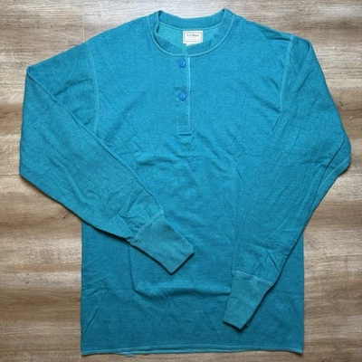 Vintage LL Bean River Drivers Shirt Women Small Teal Henley Wool Blend Made USA - Image 1 of 4