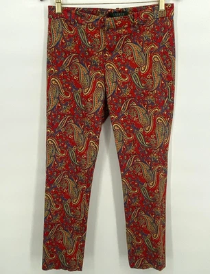 Lauren Ralph Lauren Pants Womens 6 Red Paisley Cotton Stretch Slim Ankle Preppy - Image 1 of 4