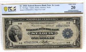 1918 $1 FRBN  ST LOUIS PCGS 20 VERY FINE FR 720 NO COMMENTS GREEN EAGLE - Picture 1 of 4